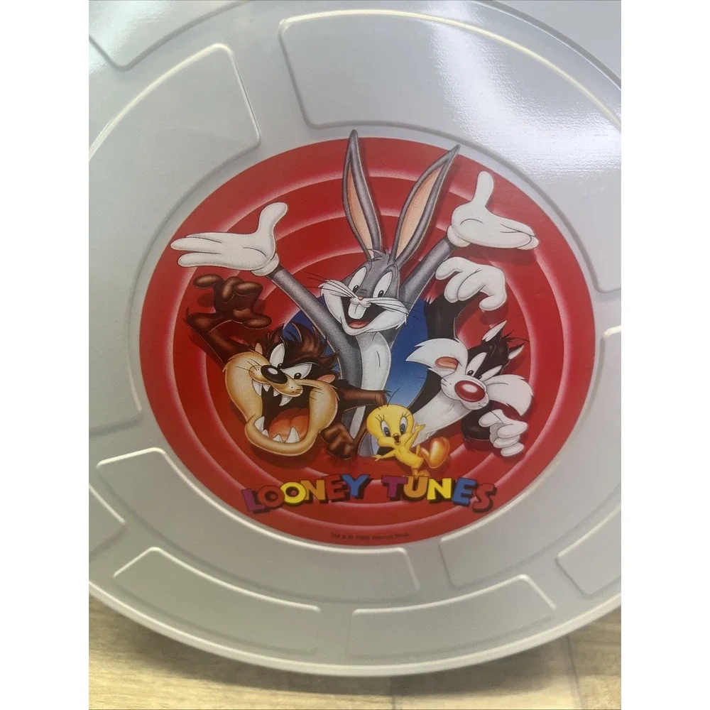 Vtg Looney Tunes Collectible Round Film Tin Canister Bugs Bunny Taz Twitty Bird
